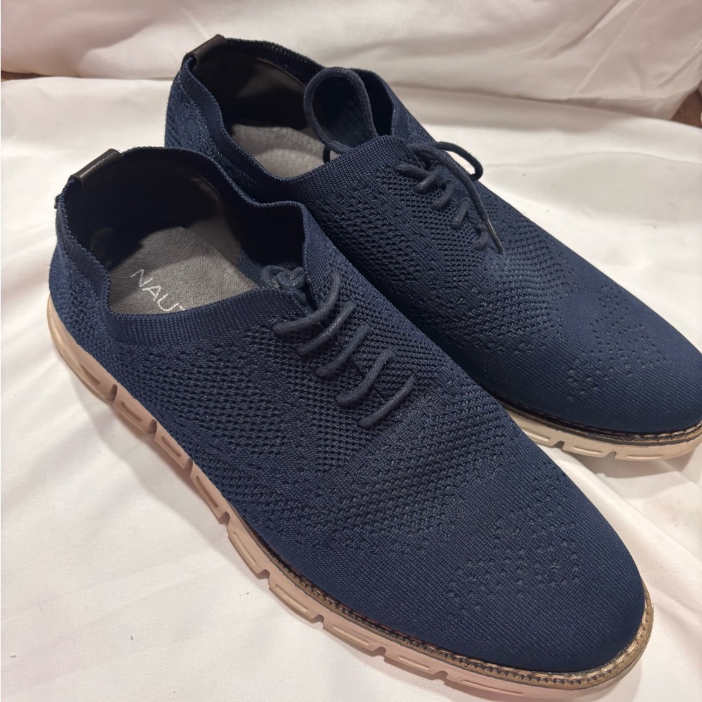 Nautica Blue and Tan Oxfords with Textured Fabric and Flexible Sole